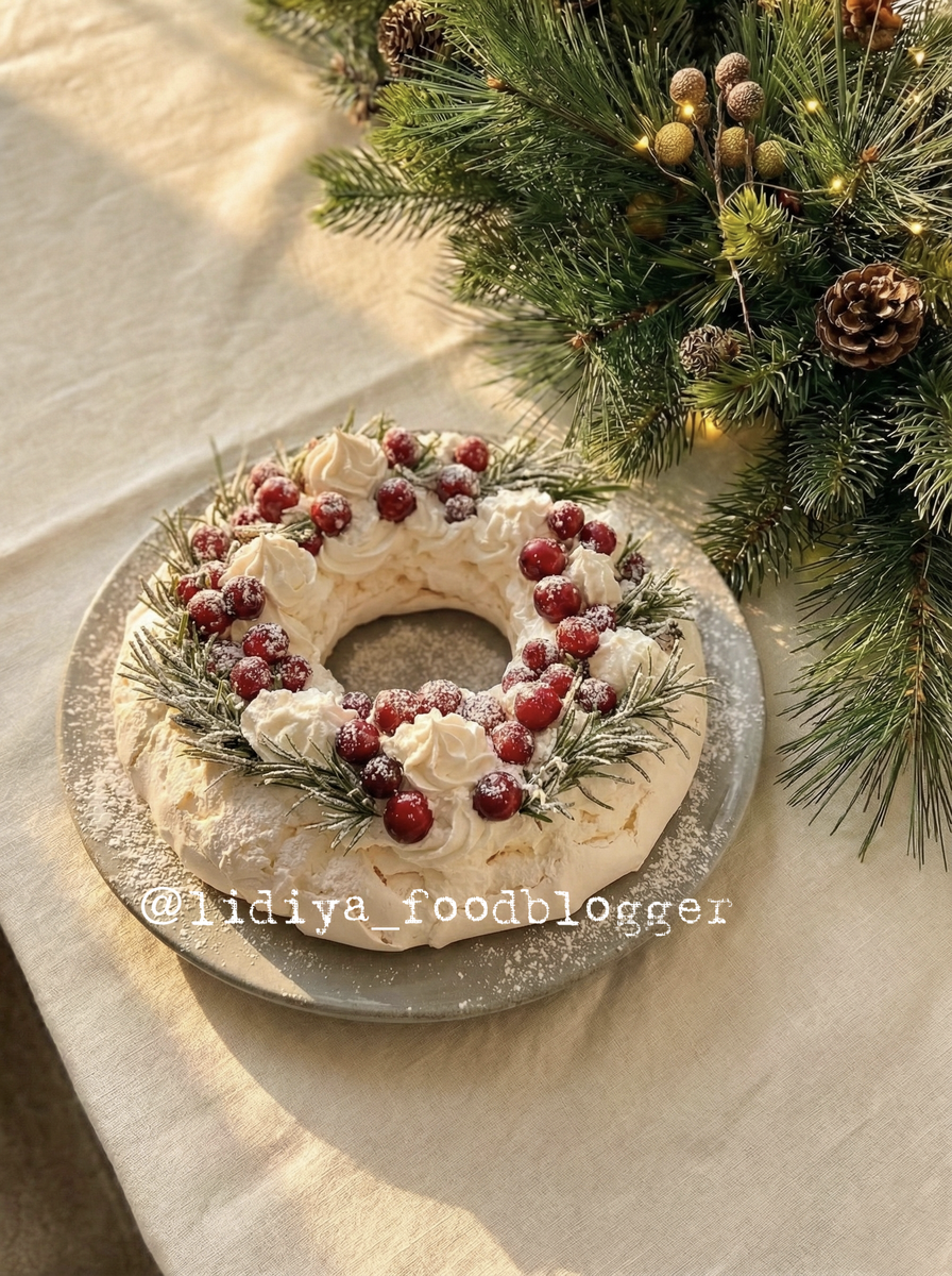 Зимний десерт: как создать меренговый венок «Павлова» для праздничного стола